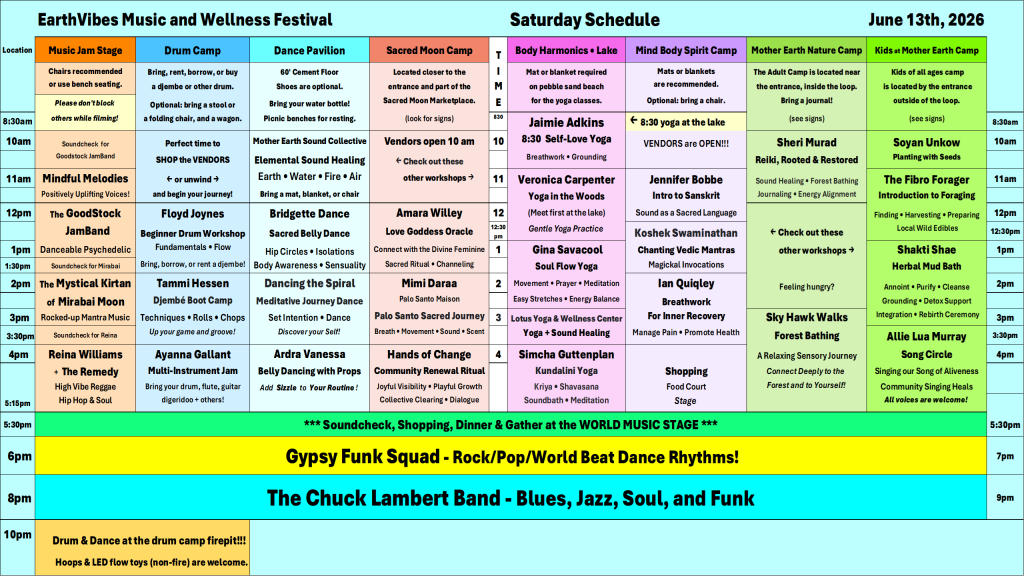 Schedule 2026 EarthVibes Festival